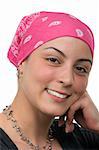 Beautiful breast cancer survivor with bandanna ( 2 months after chemo)