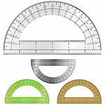 Detailed vector illustration of protractors used in drafting and engineering.