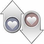 Heart, love, or relationship icon on up and down arrow buttons