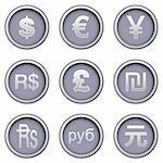 Currency symbol icon collection on modern vector button set