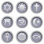 Religious symbol icons on modern vector button set