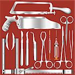 Surgical tool set in stainless steel texture - vector illustrations