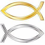 Christian fish icon in silver and gold vector texture - looks like the fish people stick on their cars