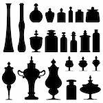 Antique vases, bottles, urns and jars from an apothecary, herbalist, or tea shop - vector silhouette set