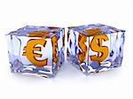 abstract 3d illustration of ice cubes with money signs inside