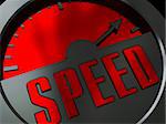 abstract 3d illustration of speed meter with arrow at maximum level