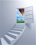 Stairway to the freedom and balloon 3d image background