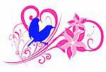 Illustration of couple sparrow silhouette with floral motif and abstract love as background