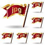 Image or graphic file extension icons on royal vector flag design elements for web or print