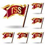 Web or internet file extension icons on royal vector flag design elements for web or print
