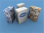 a 3d render of some various milk packs on ablue background