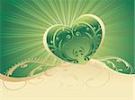green creative artwork heart shape with rays, artistic design illustration