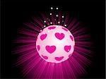 isolated valentine ball, pink rays with background and shiny star