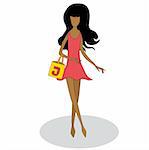 Woman with orange shopping bags, vector illustration