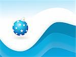 white and blue waves, stripes background with isolated christmas ball