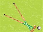 green background with cross hockey stick and ball