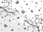 grunge background with artistic floral design, butterfly illustration