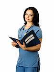 Beautiful female nurse with medical record