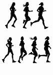 Vector drawing of female marathon. Silhouettes on a white background. Saved in eps format