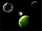 Illustration of different planets in a free space on a black background