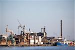 An industrial shipping dock on the sea