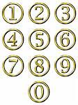 3d golden framed numbers isolated in white