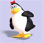 cute female toon penguin with Clipping Path over blue