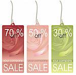 collection of price labels in color red pink and green