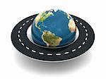 3d illustration of road around earth globe