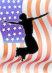 Vector graphic athlete on the background of the American flag. Saved in the eps.