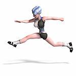 female scifi heroine jumping over something With Clipping Path over white