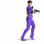 Rendering of Female Action Agent with guns contains  Clipping Path