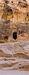 Petra - Nabataeans capital city (Al Khazneh) , Jordan. Big siq entrance detail in vertical image stich format. Roman Empire period. High priest living place.