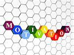 3d colour cubes hexahedrons with white letters - motivation, word, text, in cellular structure