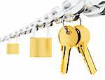 3d rendered image chrome chain two locks and two keys