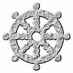 3d stone buddhism symbol wheel of dharma isolated in white