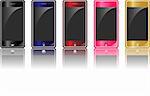Set of 5 different colors modern phones