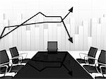view of boardroom with graphs on an isolated background