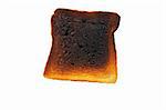 Slice of toast bread burned isolated on white background