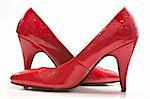 Wet red high heel shoes