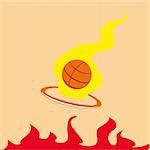 Basketball emblem with burning ball and tongues of flame