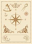 set of old nautical symbols and icons with vintage map design elements