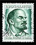 Vintage stamp depicting Vladimir Lenin one of the founding figures of the communist party of Russia and the Russian Revolution