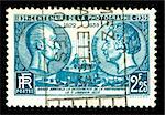 vintage french stamp depicting Joseph Niépce and Louis Daguerre on the centenary of Photography 1939
