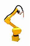 Yellow automatic robot welder for metal industry