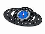 abstract 3d illustration of roads around compass over white background