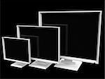 side view of 3d flat screen televisions on an isolated white background