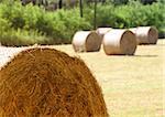 close up of golden classic hay bail rural background