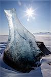 A piece of glacier ice sticking out of the frozen ocean, Spitsbergen, Svalbard, Norway