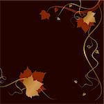 Square dark abstract background with red golden autumn leaves and swirls at the bottom and the right hand side and space for your text. Use of blends, linear gradients, global colors.